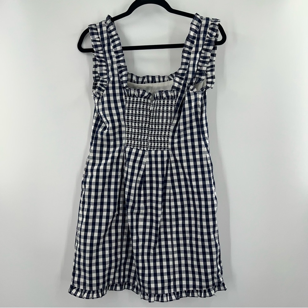 J Crew NWT Ruffle-trim Stretch Cotton Poplin Mini Dress in Gingham Navy size 6 - Picture 4 of 11